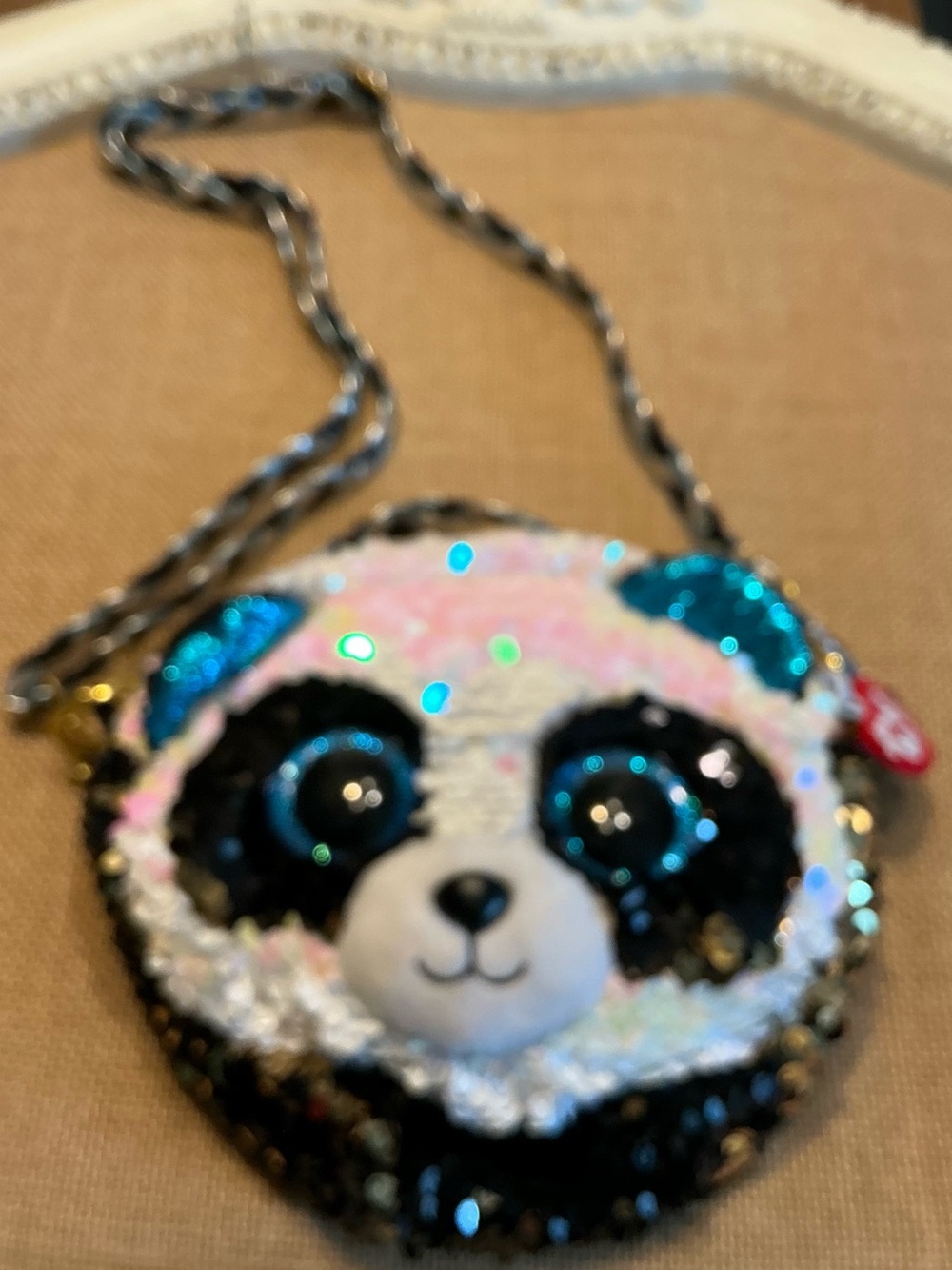 Ty Sequin Panda Crossbody Bag - Pink, Black, Blue